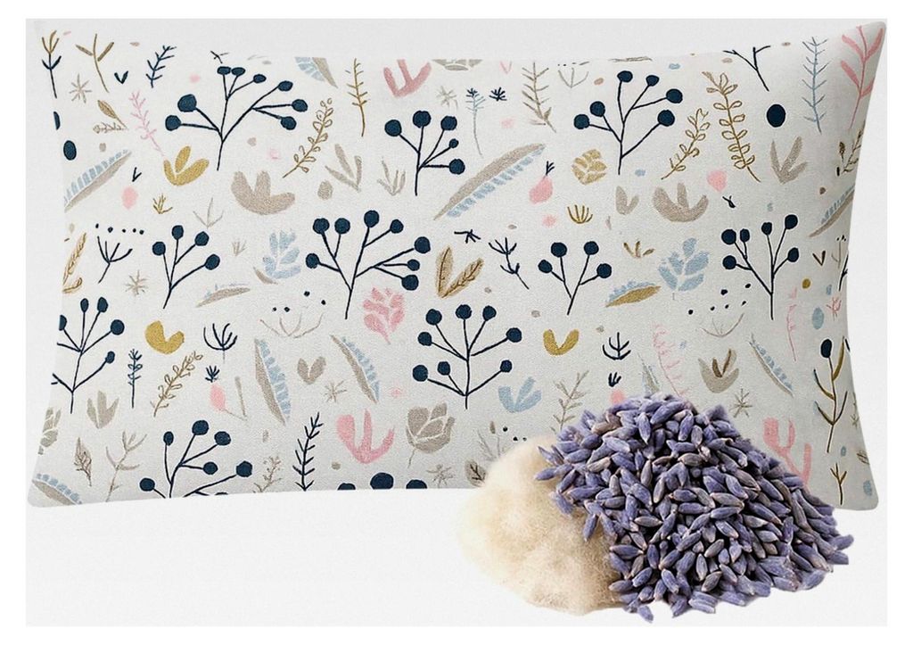 Lavendelkissen 30x20cm - Gefüllt mit Lavendelblüten und Schafschurwolle - Duftkissen mit Reißverschluss, blumiges Design