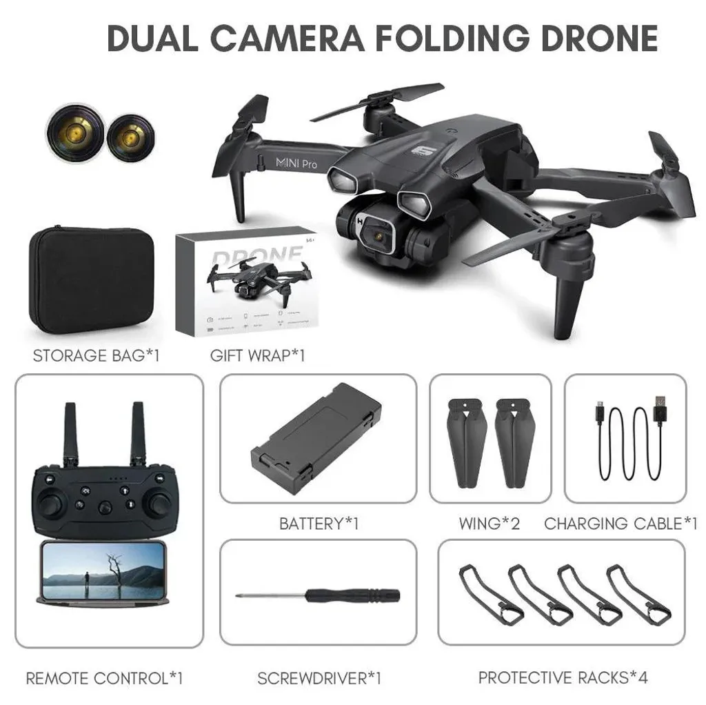Drone H66 RC Quadricoptère avec Double Caméra 4K UHD et FPV Wi-Fi Noir
