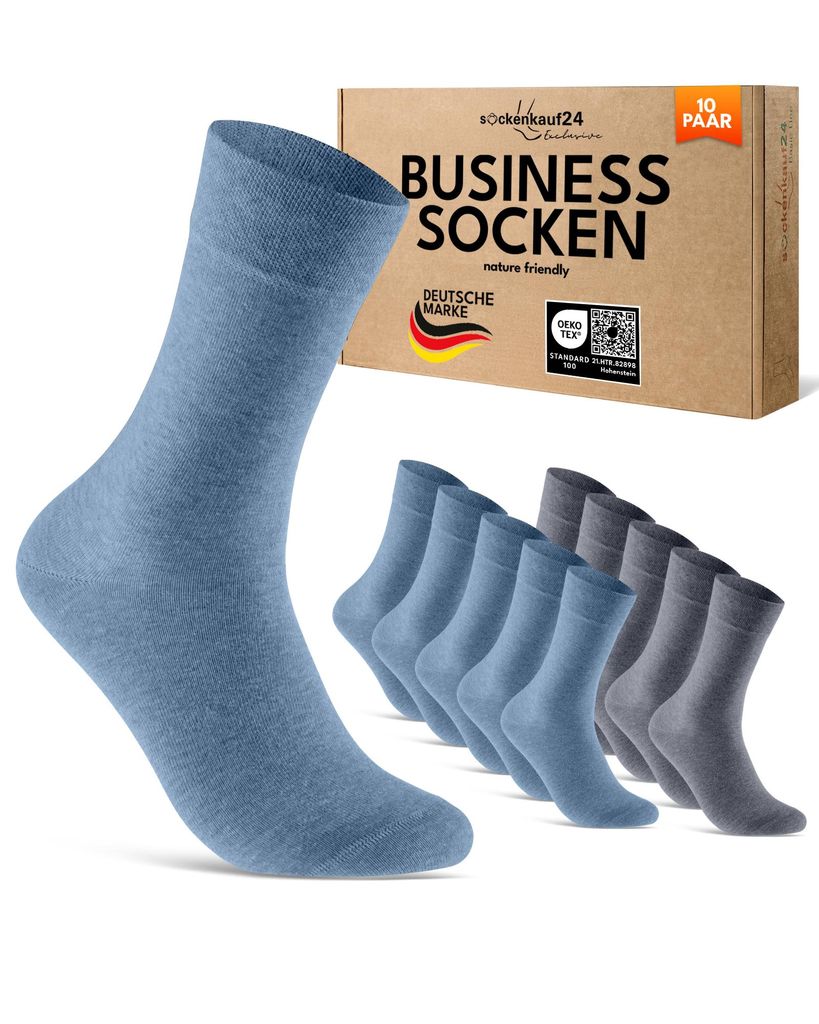 Herren Socken Businesssocken Anzugsocken Baumwolle Exclusive Line - 70101T Hellblau/Dunkelblau 35-38 10 Paar
