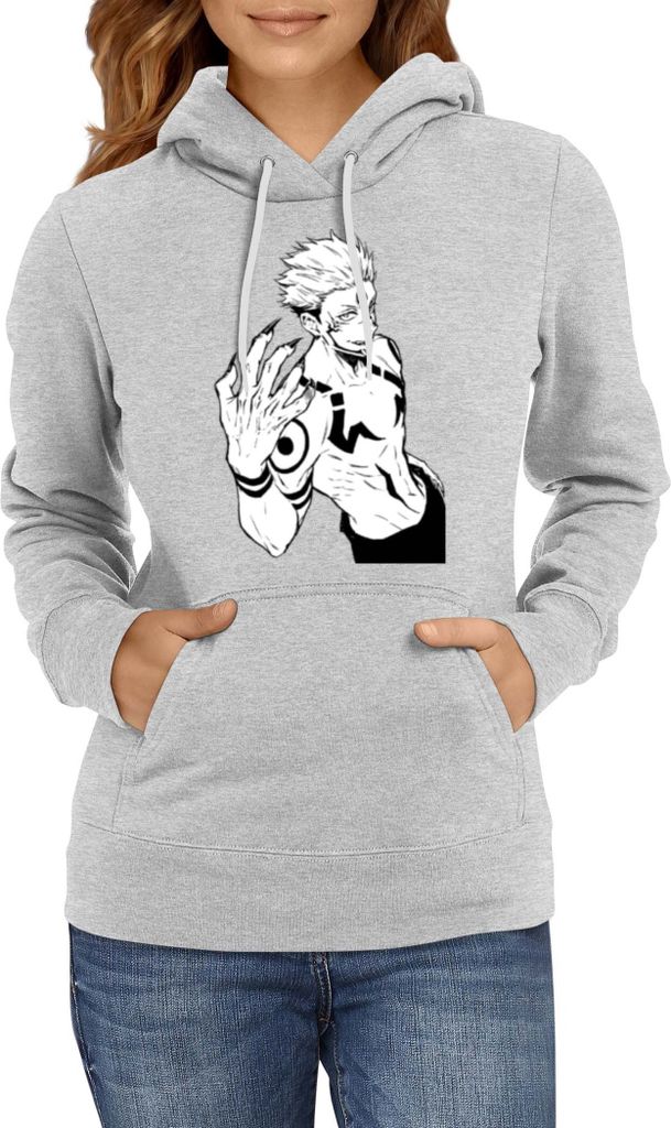 Damen Kapuzenpullover Japan Anime Manga Jujutsu Anime Manga Kaisen Itadori Sukuna 02, Lady XS / Grau