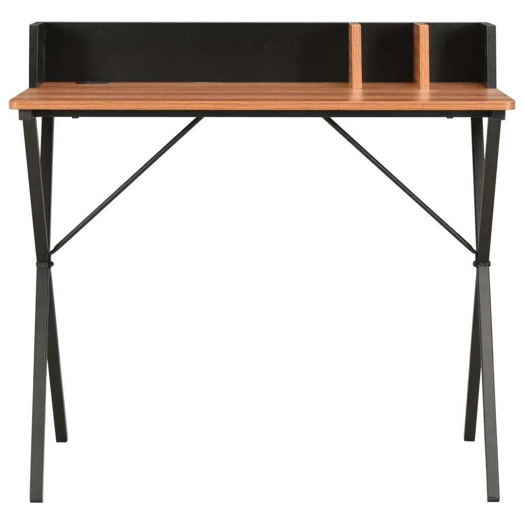 Scrivania Nera e Marrone 80 cm | Scrittoio Industrial per Piccoli Spazi