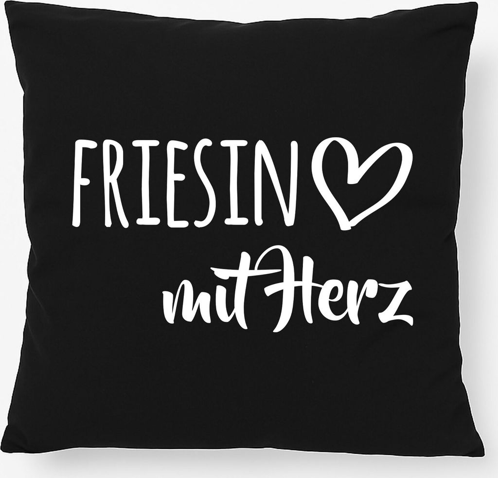 Huuraa Kissen Friesin mit Herz 40x40cm mit Füllung Black Baumwolle Dekokissen Geschenkidee