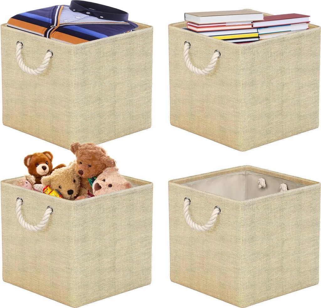 Faltbare Aufbewahrungsboxen für Kallax-Regale - Stoffaufbewahrungsbox 33 x 33 cm - Ideal für Schlafzimmer Kinderzimmer - Beige