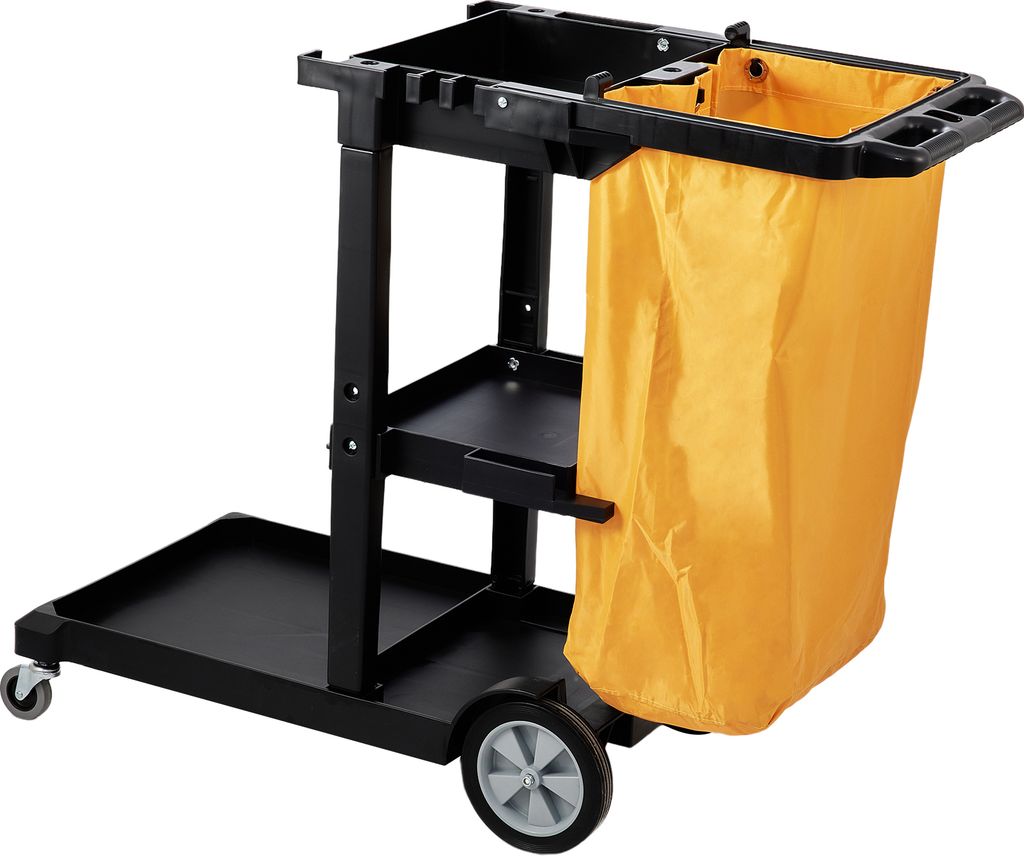 SucceBuy Reinigungswagen, gewerblicher Hausmeisterwagen mit 3 Ablagen, 90 kg Tragkraft, Kunststoff-Haushaltswagen mit 75 Litern PVC-Beutel, 120 x 5...