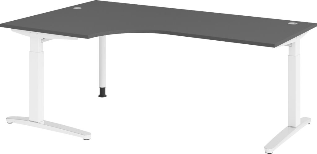bümö Schreibtisch Serie-XB - Nachbildung: Graphit, Größe: Eckschreibtisch 200 x 120 cm, Gestell: Weiß/Alu poliert
