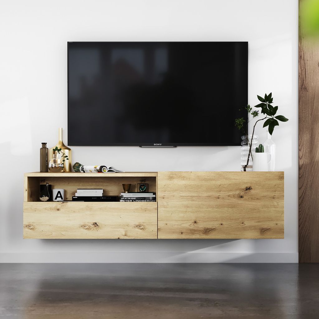 Hängende TV-Schrank Enjoy TV Hängeschrank Hängend Modern Loft Style Lindner Möbel 120cm x 30cm x 35cm Farbe: Eiche artisan matt - Eiche artisan...