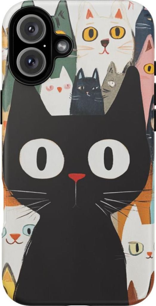 Bunte Cartoon-Katzen mit großer schwarzer Katze – Hülle Kompatibel mit iPhone 16 Plus