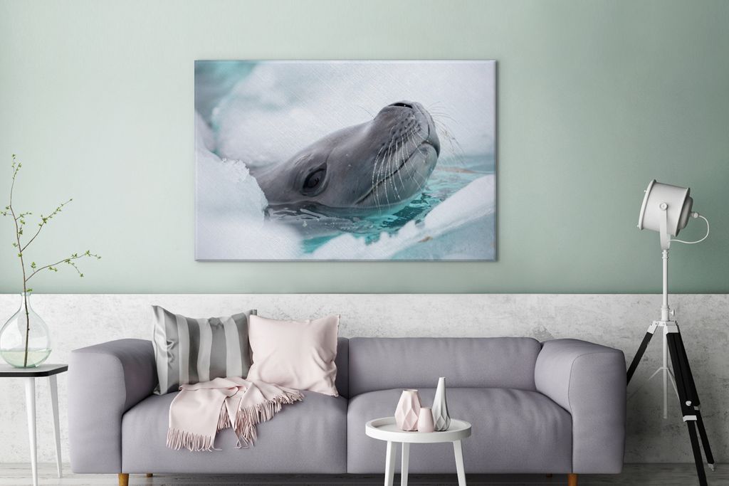 OneMillionCanvasses - Leinwandbilder - 140x90 cm, Tier - Wasser - Eis, Wandbilder Kunstdruck Wanddekoration