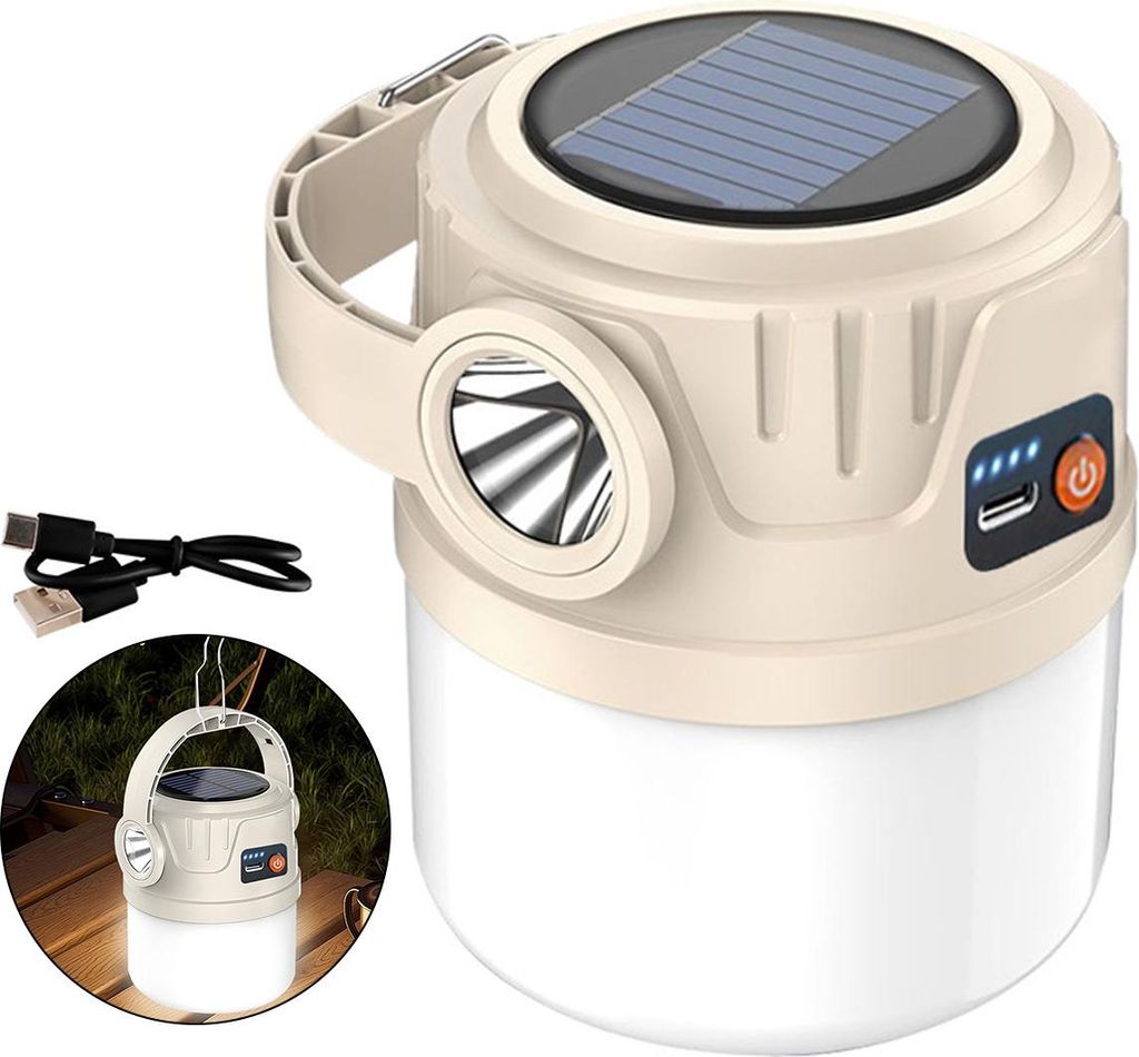 solar camping lampe, tragbar, dual lichtquelle, cob & xte, usb & solar aufladung, 6 lichtmodi, outdoor zelt, handlampe, wetterfest