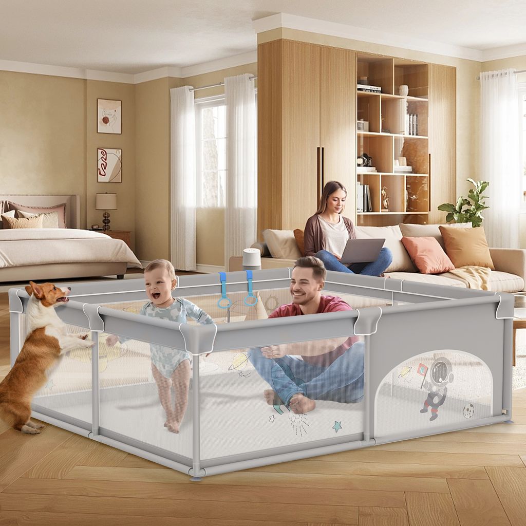 XXL Laufstall 175x150cm - Großer Sicherheitsspielplatz Mit Netz