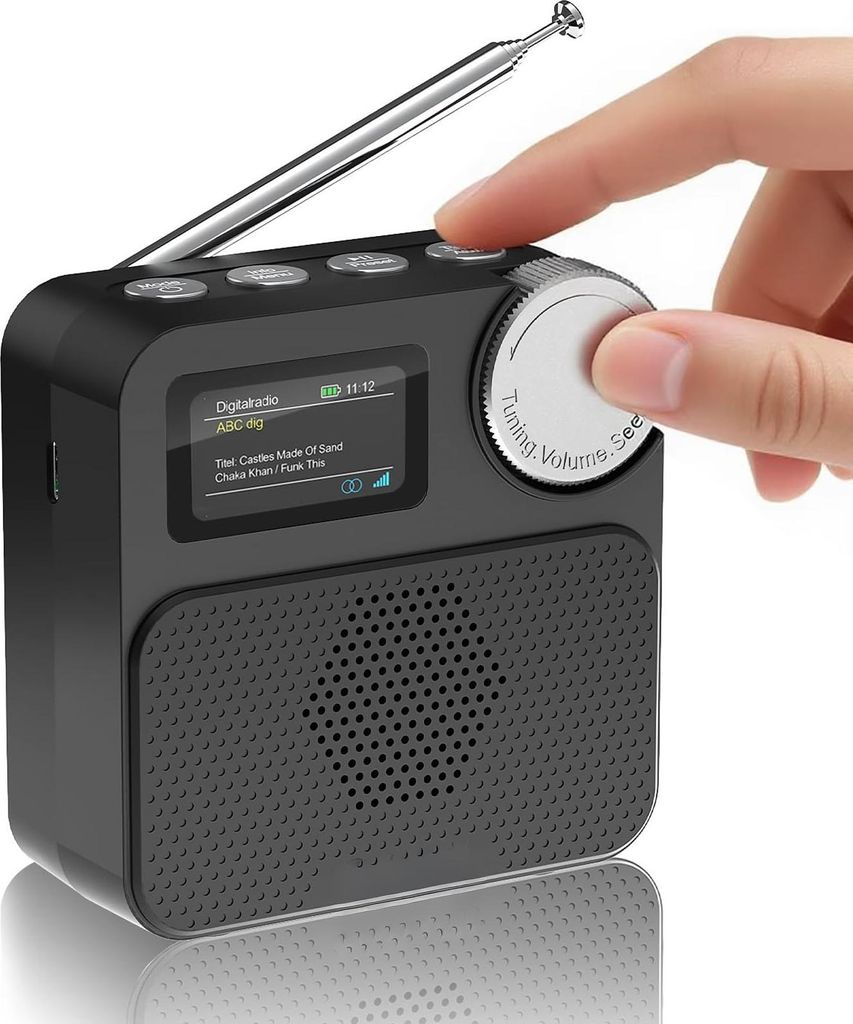 DAB/DAB+ Radio FM, Bluetooth 5.0, tragbar, Farbdisplay, Micro-SD, Alarm & Timer, wiederaufladbar, 12h Akku, Garten & Camping