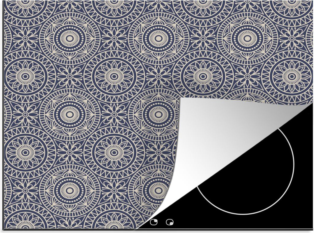 KitchenYeah© Herdabdeckplatte Mandala - Blau - Muster , Produktbild 