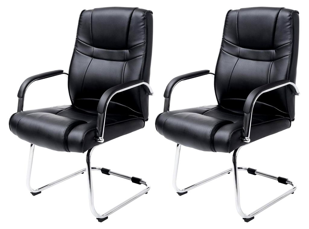 2er Set XXL-Freischwinger Attila I gepolsterter Besucherstuhl mit Kunstleder-Bezug, bis 180 kg belastbar, Farbe: schwarz