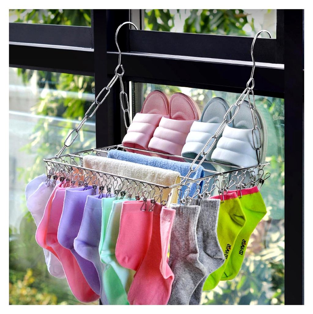Edelstahl Wäscheständer für Balkon mit Sockentrockner und Schuhtrockner – Kompakt und Platzsparend