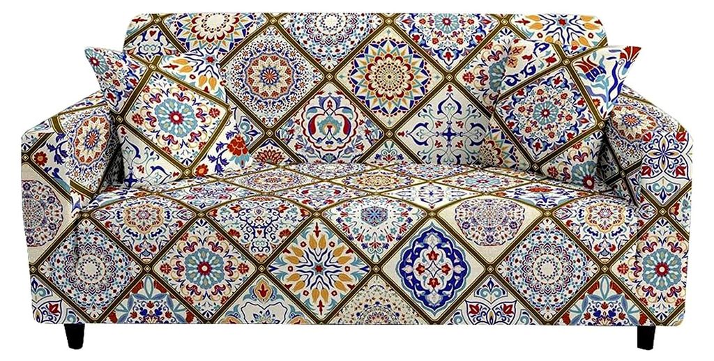 Stretch Sofabezug Antirutsch mit Armlehnen, 3D Böhmen Patchwork Drucke für Ecksofa L-Form, Couchbezug und Sesselbezug für Wohnzimmer (marokkanis...