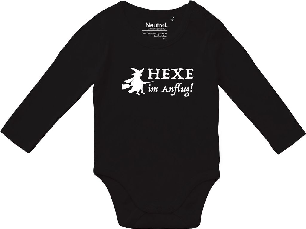 Huuraa Baby Body Hexe im Anflug 62 Black Baumwolle Fairtrade Langarmbody Geschenkidee