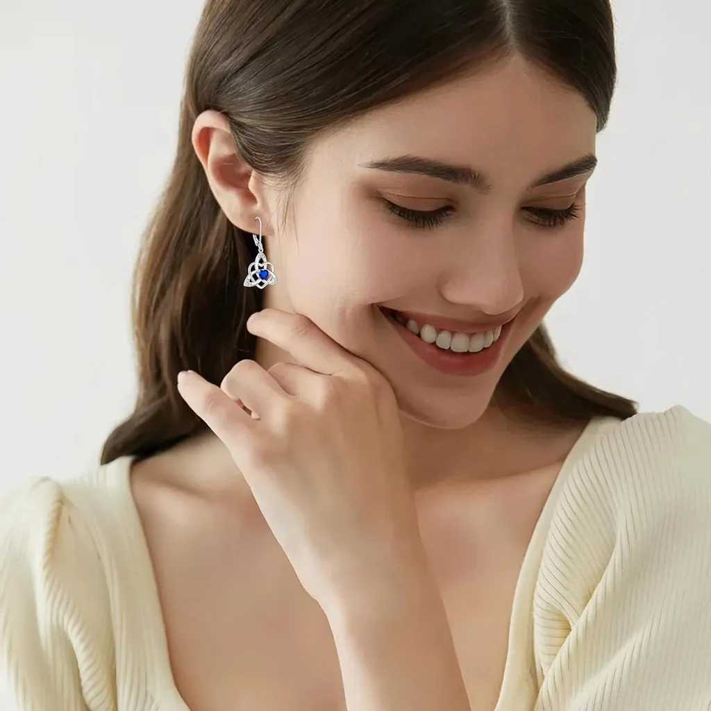 Boucles d'oreilles noeud celtique argent saphir hypoallergénique de luxe