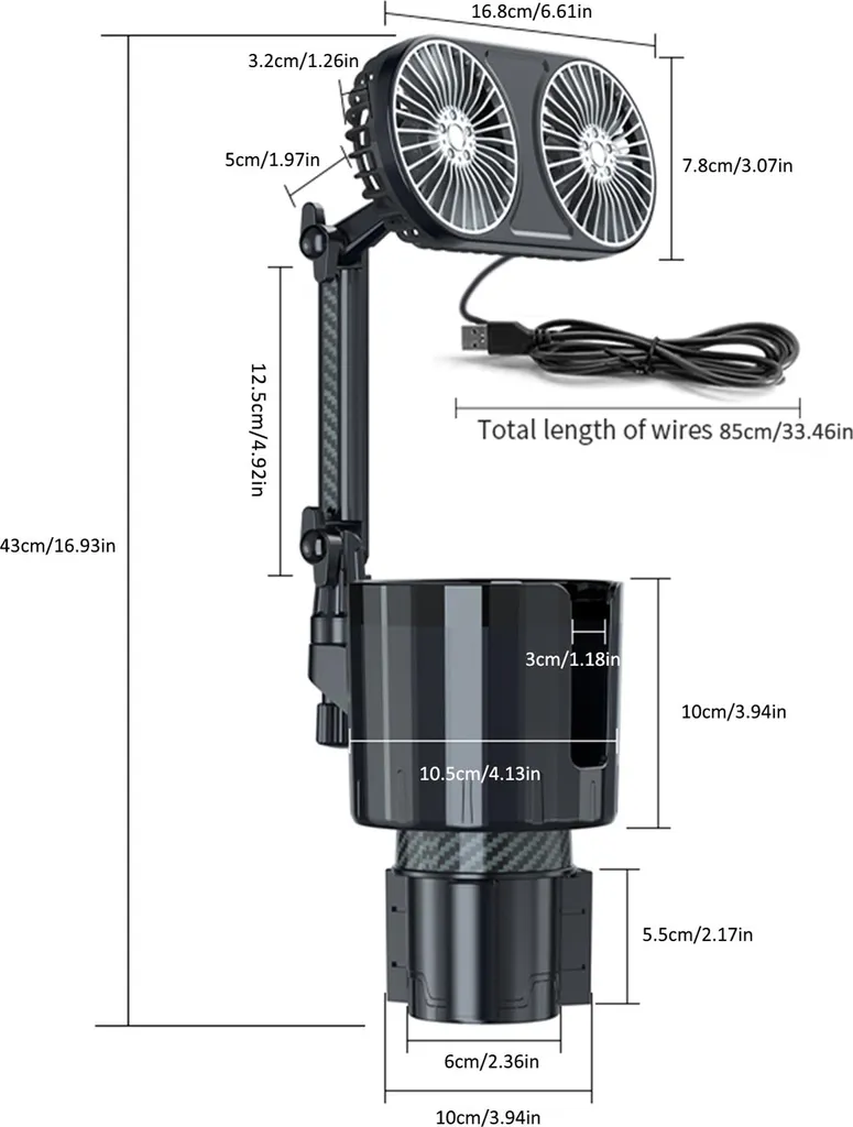 Ventilateur véhicule 3 vitesses rotatif 360° avec éclairage d'ambiance