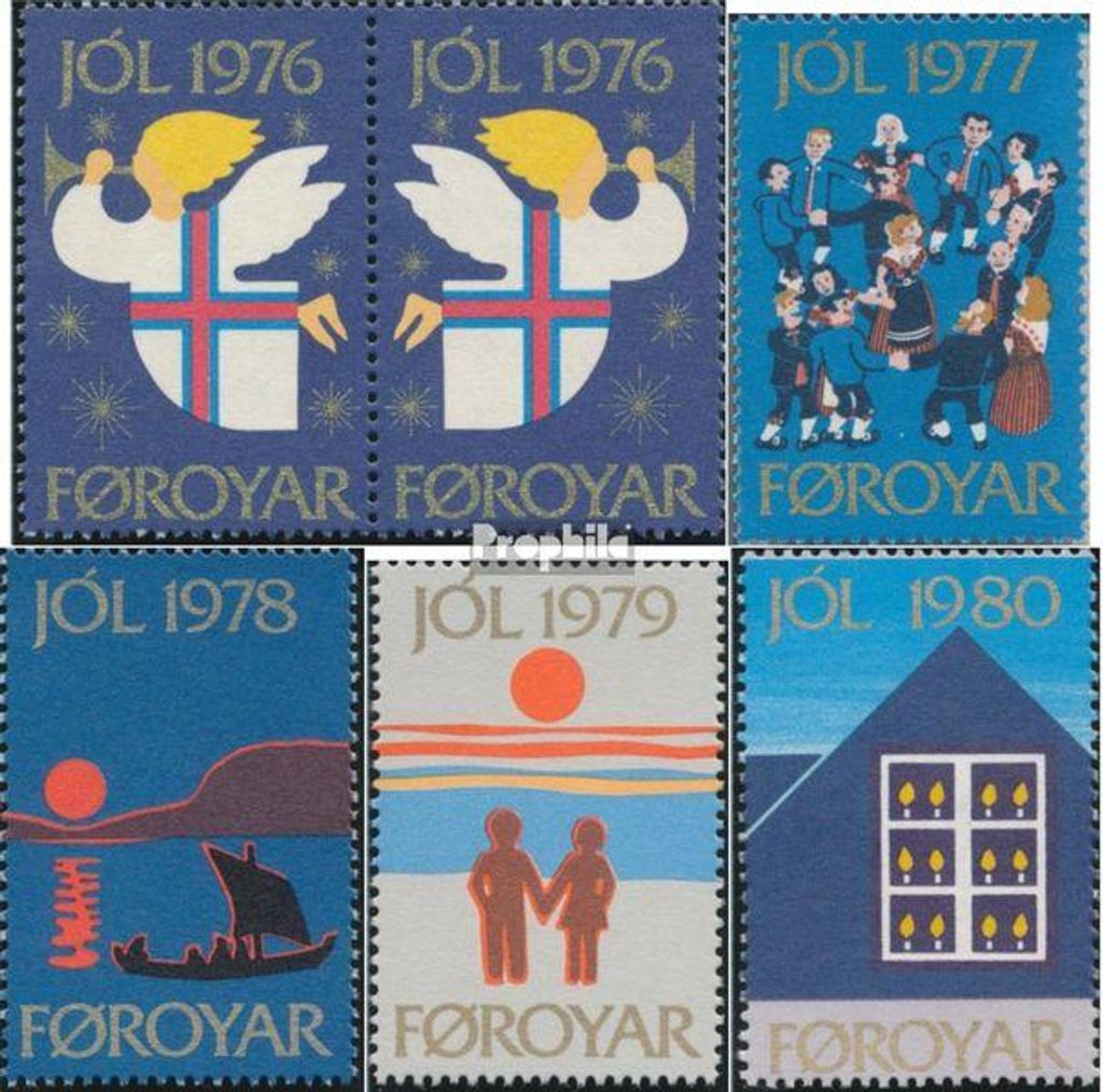 Briefmarken Dänemark - Färöer 1976 Mi Paar und 4 Einzelmarken postfrisch Weihnachtsmarken