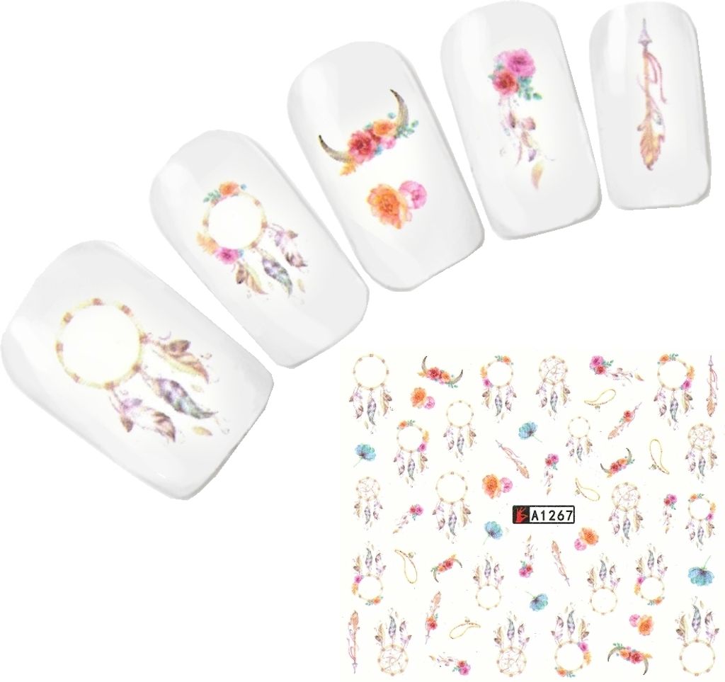 Tattoo Nail Art Traumfänger Feder Blumen Aufkleber Nagel Produktbild 