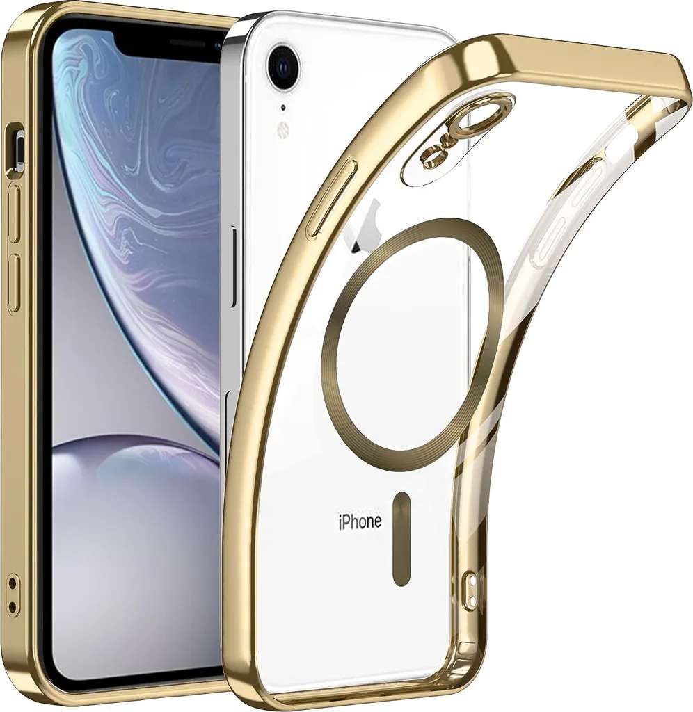 Custodia per iPhone XR con protezione Magsafe e fotocamera, cover magnetica ultrasottile protettiva oro