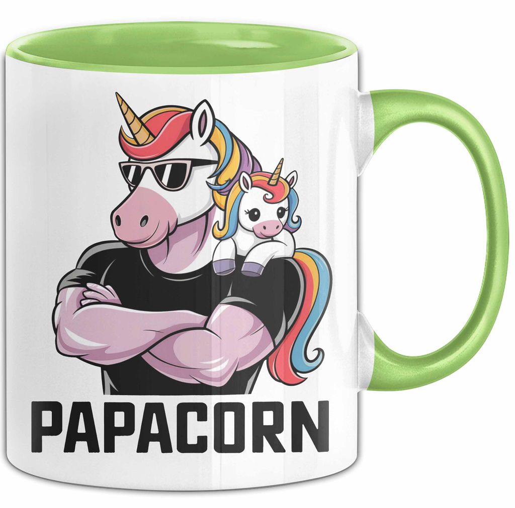 Vatertag Tasse Geschenk Papacorn Einhorn für Papa Spruch (Grün)