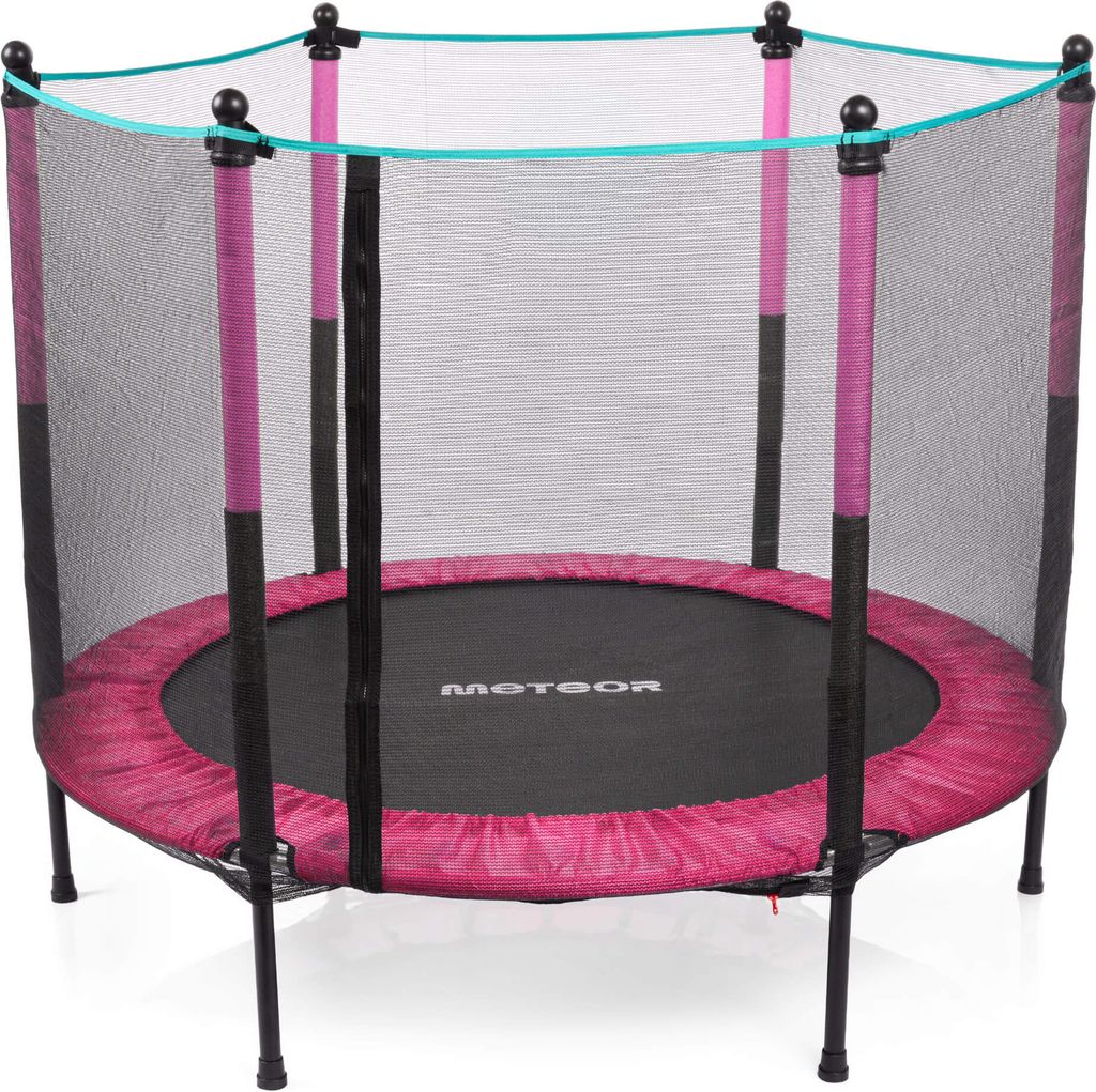 Meteor Kindertrampolin TRP-50 mit Netz Ø140 cm – Indoor & Outdoor – bis 50 kg – mit Reißverschluss & Schaumstoffschutz Rosa