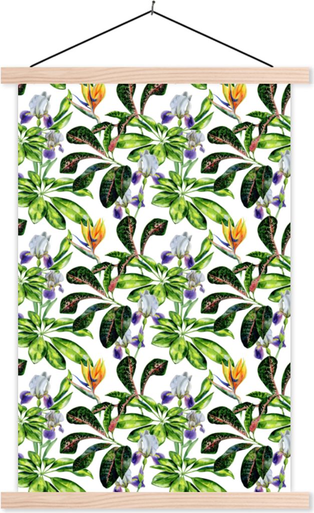 MuchoWow Textilposter Paradiesvogelpflanze - Blätter - Muster 120x180 cm mit holzfarbenen Rahmen - Textil-Plakat