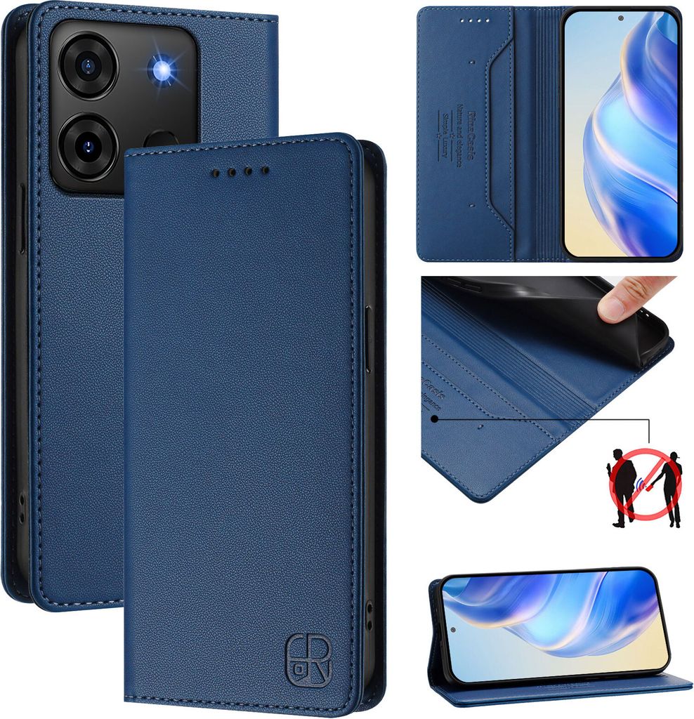 Lederhülle für Infinix Smart 7 Plus/Smart 7 HD Hülle Flip Brieftasche Kartenfächern Ständer Schutzhülle Blau