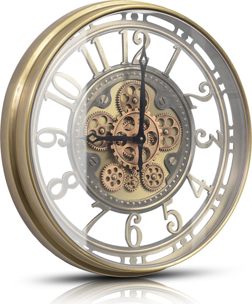 Samilito Wanduhr mit echtem Bewegungsgetriebe Zahnrädern römische oder arabische Ziffern (Arabische Zahlen, Gold)