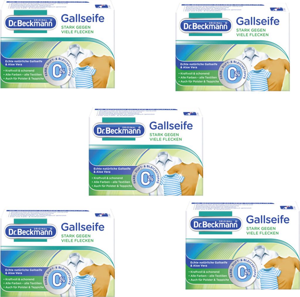 5 x 100g Dr. Beckmann Gallseife Stark gegen Flecken alle Farben und Textilien auch für Polster & Teppiche