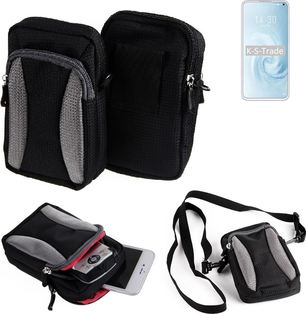 K-S-Trade Holster Schutz Hülle kompatibel mit Meizu 17 Pro Handy Hülle Gürteltasche Umhängetasche mit Zusatzfach schwarz