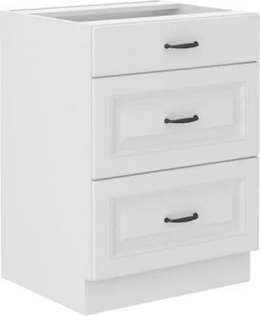 Meuble bas FRYZIA 60 cm blanc à 3 tiroirs coulissants haute capacité