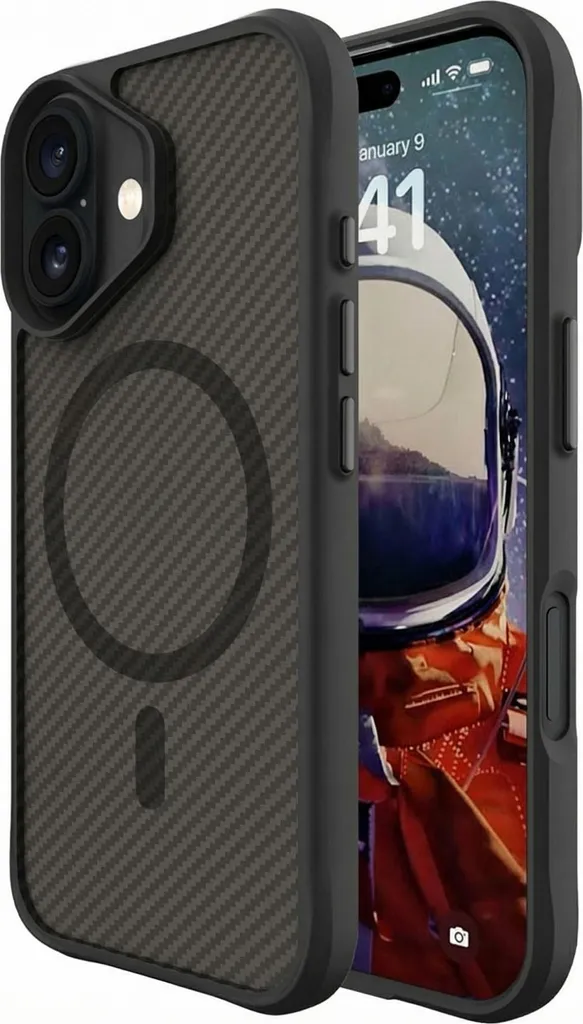 Cover iPhone 16 imoshion Rugged Carbon MagSafe Nera - Protezione 360°