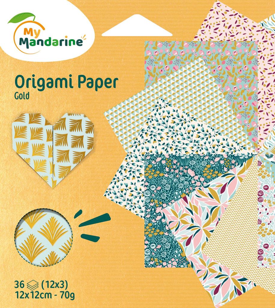 My Mandarine Faltpapier Gold 12x12 cm 70 g/qm Origami Bastelpapier Set