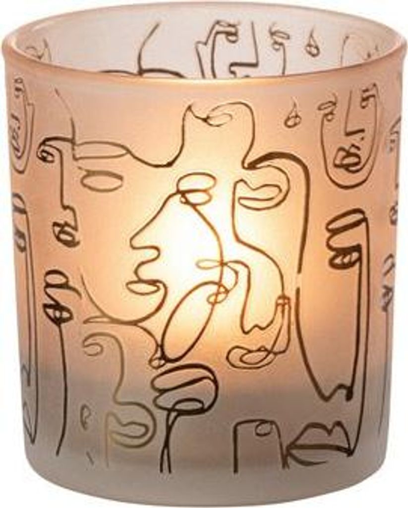 J-Line J-Line Teelichthalter Happy Faces - Glas - Beige - Small - Ø 7.5 Cm
