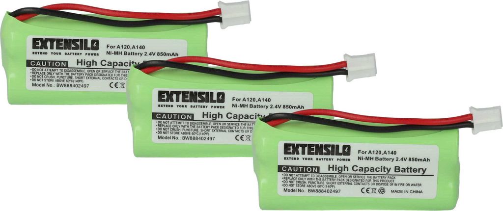 EXTENSILO 3x Akku kompatibel mit Siemens Gigaset A140, A140 TRIO, A12, A140 DUO, A14, A120 schnurlos Festnetz Telefon (850 mAh, 2,4 V, NiMH)