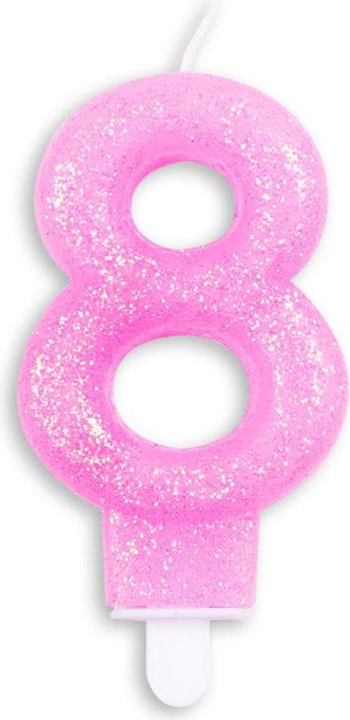 Glitzer Zahlenkerze in Rosa 8