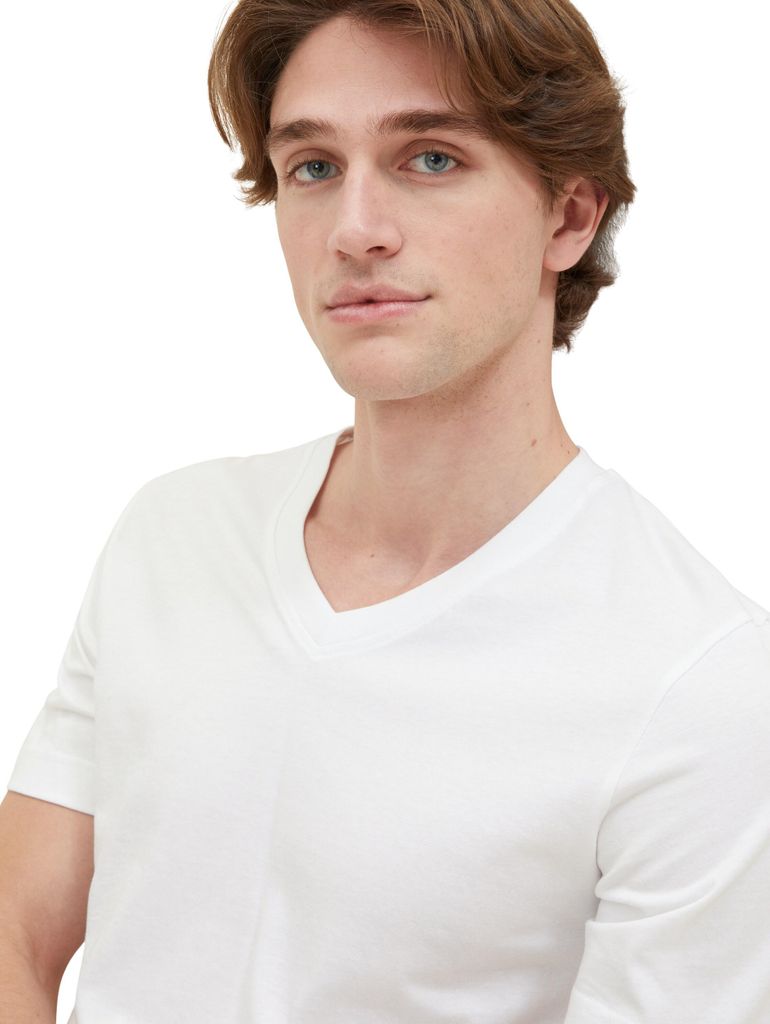 Tom Tailor T-Shirt Kurzarmshirt mit V-Ausschnitt, einfarbig im Doppelpack