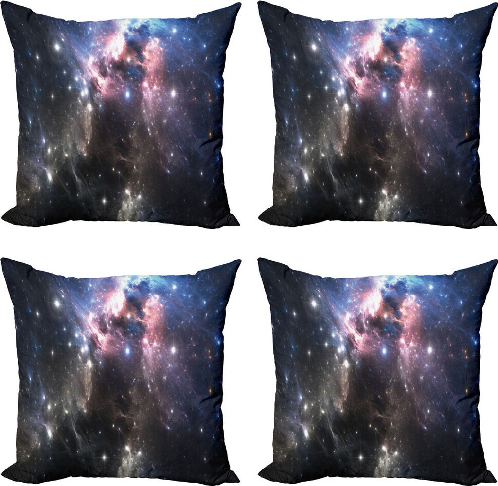ABAKUHAUS Konstellation Kissenbezug Set (4 Stück), Vivid Supernova, Moderner Doppelseitiger Digitaldruck, 60 cm x 60 cm, Pale Pink Blau Schwarz