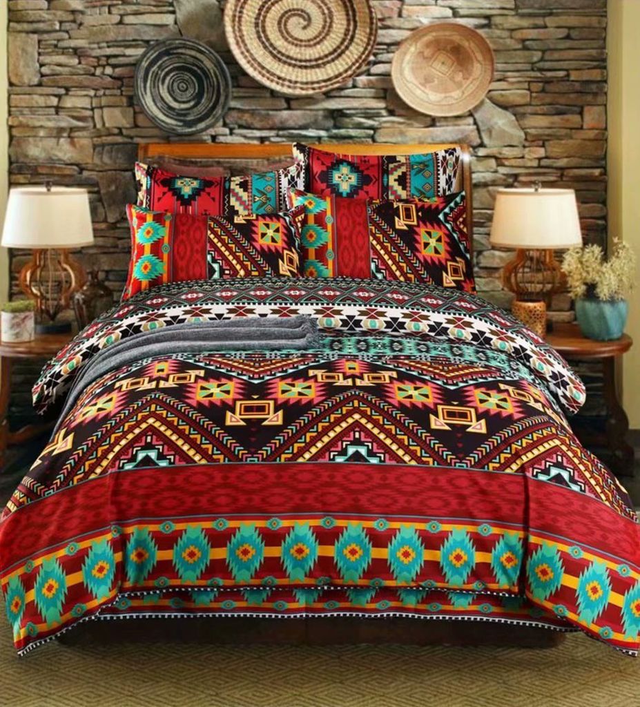 Bettwäscheset für Kingsize-Betten im Bohemian-Stil, 1 Bettbezug 200 cm x 200 cm und 2 Kissenbezüge 80 cm x 80 cm, mit Reißverschluss, langlebig...