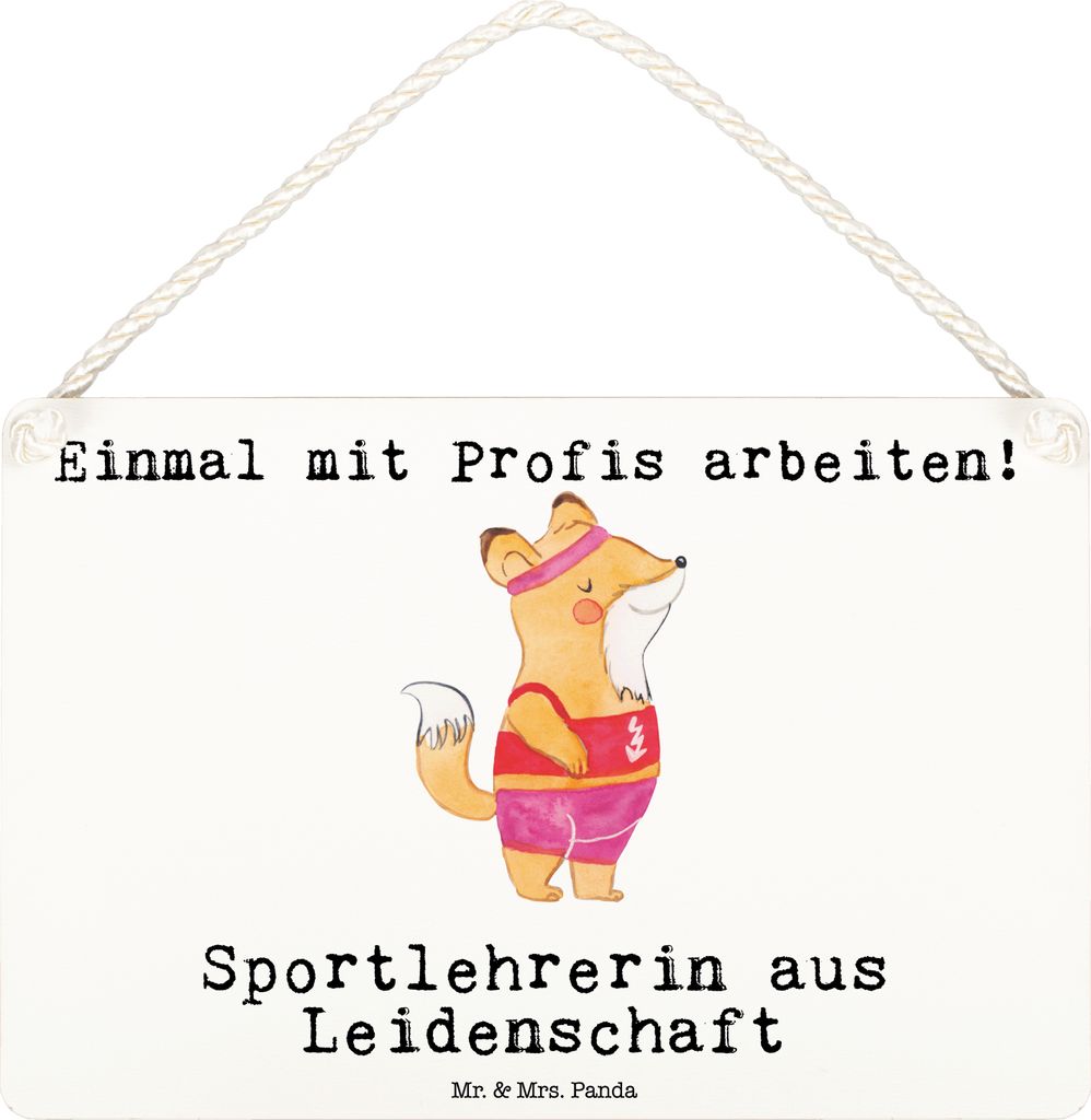Mr. & Mrs. Panda Wandbild Holz Sportlehrerin Leidenschaft DIN A6 - Weiß - Geschenk, Türschild, Holzschild, kleine aufmerksamkeit, Schild, holzbild