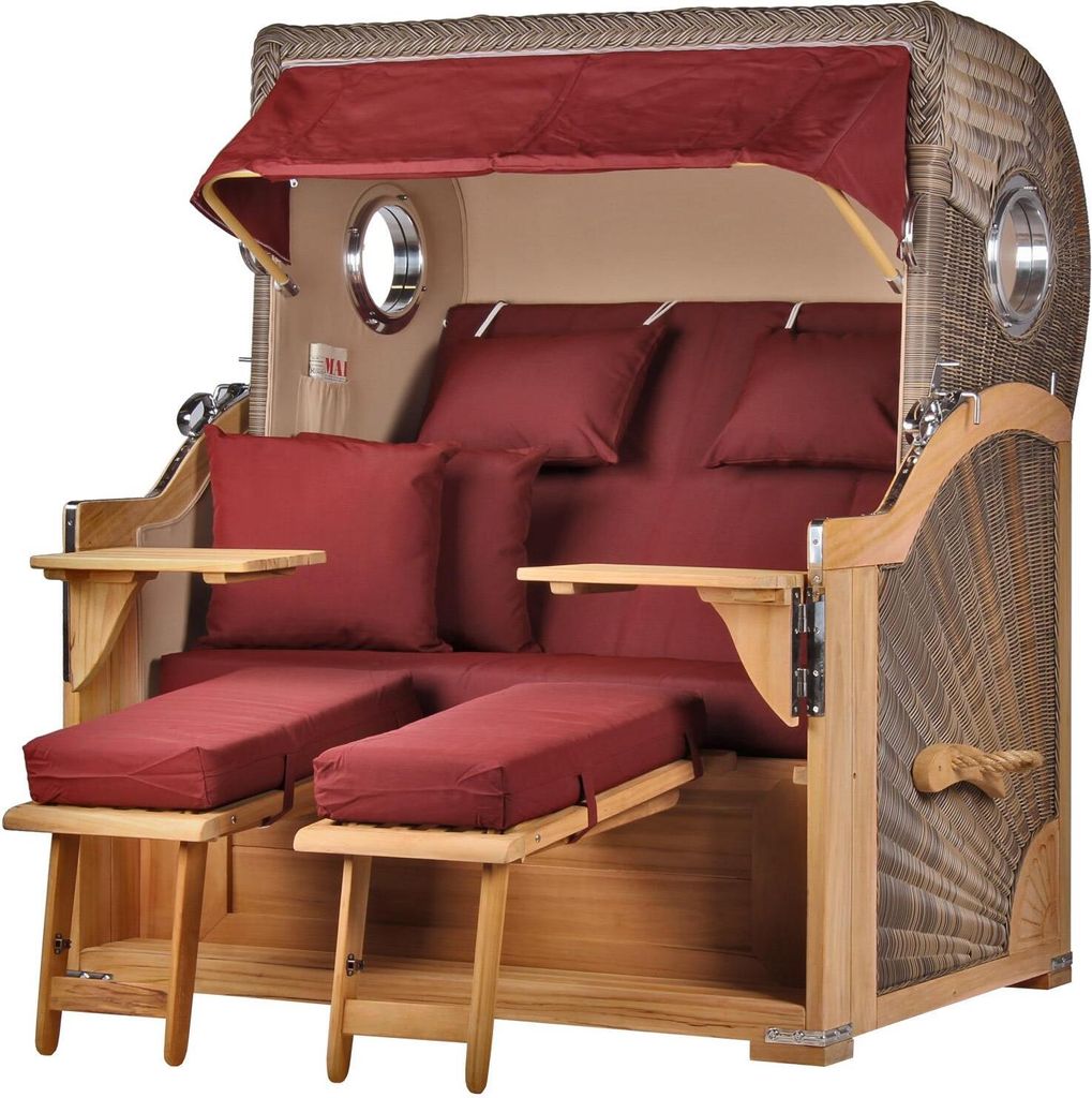 Strandkorb - bene living - Königssee Teak Bullauge - PE grau - Modell 550 - inkl. Liftersystem