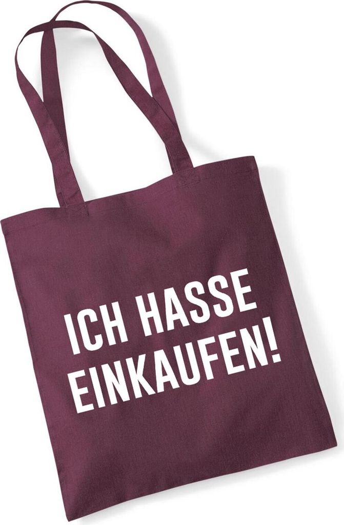 Huuraa Jutebeutel Ich hasse Einkaufen 10 Liter Burgundy Baumwolle Tasche Geschenkidee