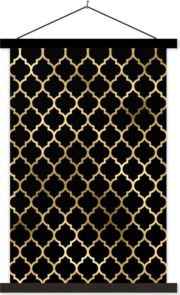 MuchoWow Textilposter Muster - Gold - Schwarz 120x180 cm mit schwarzem Rahmen - Fotos