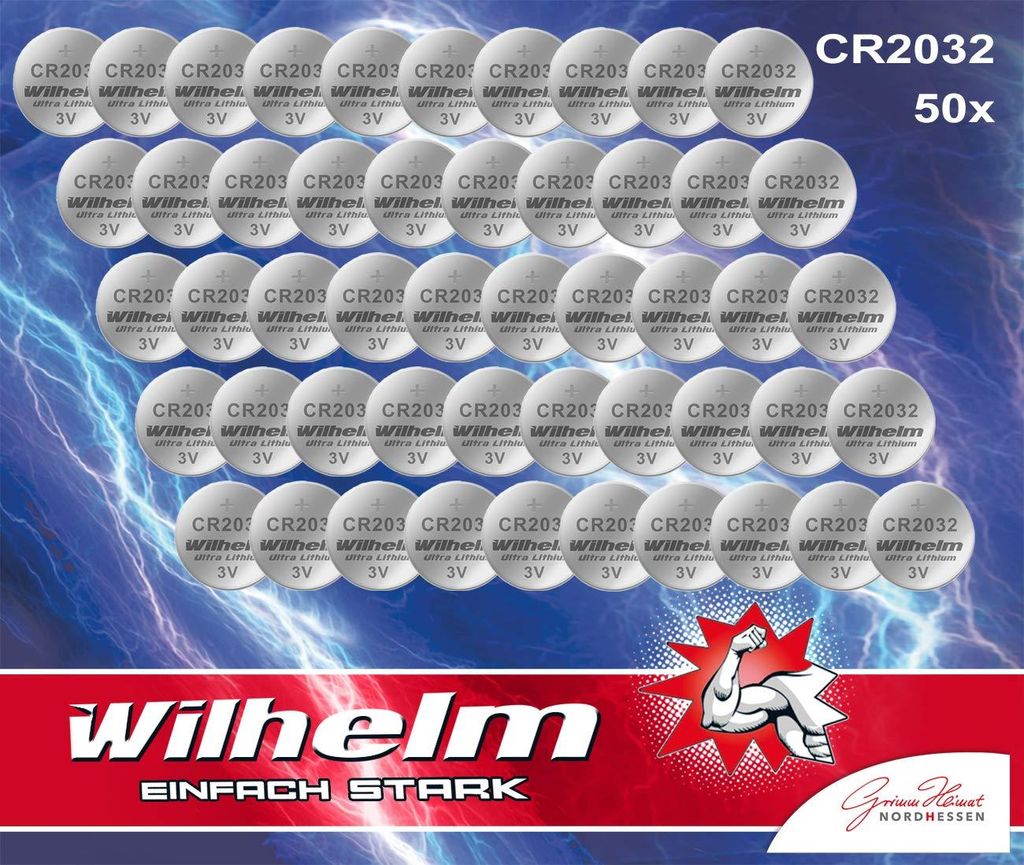 50 x batteria a bottone CR2032 Wilhelm Batteria al litio 3V Immagine del prodotto 