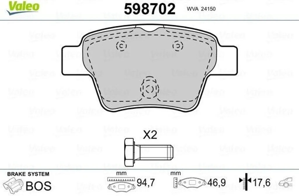 Freinage arrière VALEO 598702 pour Peugeot 307 SW et Citroën C4 I