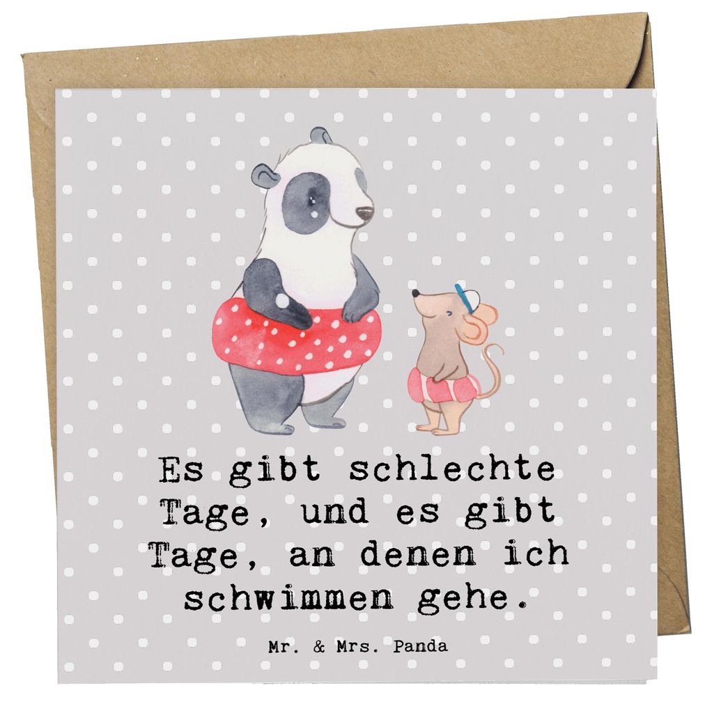 Mr. & Mrs. Panda Grußkarte Otter Schwimmen - Grau Pastell - Geschenk, doppelkarte, Schwimmkurs, anlasskarte, Wassersport, Glückwunschkarte, faltk...