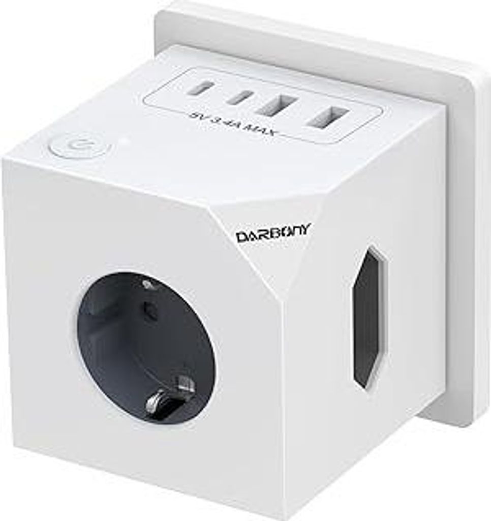 Steckdosenwürfel ohne Kabel, 3 Fach Mehrfachsteckdose mit 2 USB C, 7-IN-1 Steckdosenadapter 4 USB Würfel Mehrfachstecker Cube mit Schalter, 3680W...