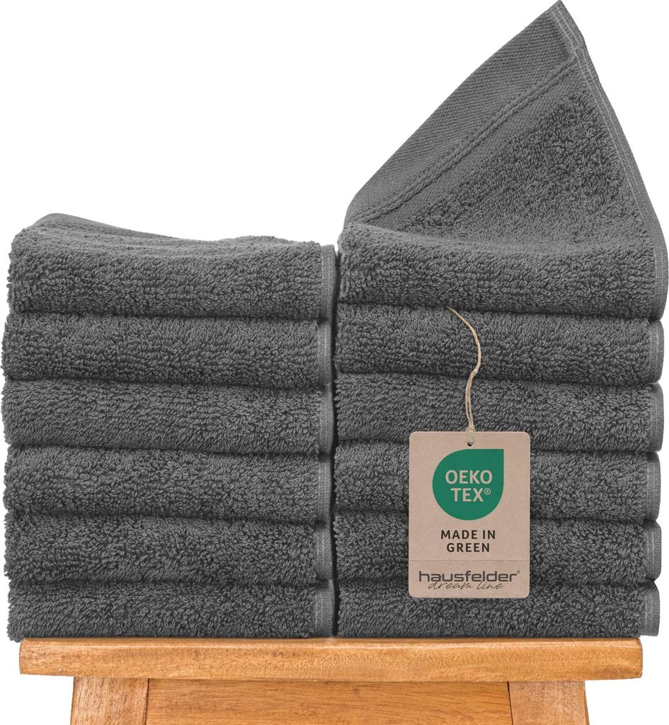 Hausfelder Gästehandtücher Set Premium Handtücher (Grau, 12 Gästehandtücher 50x30cm)